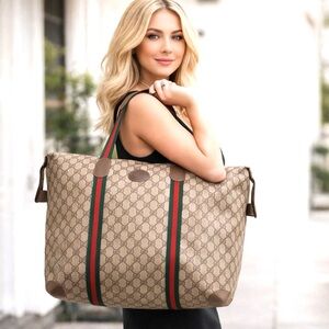 Gucci XL tote bag Travel Bag brown monogram supreme coated canvas brown leather